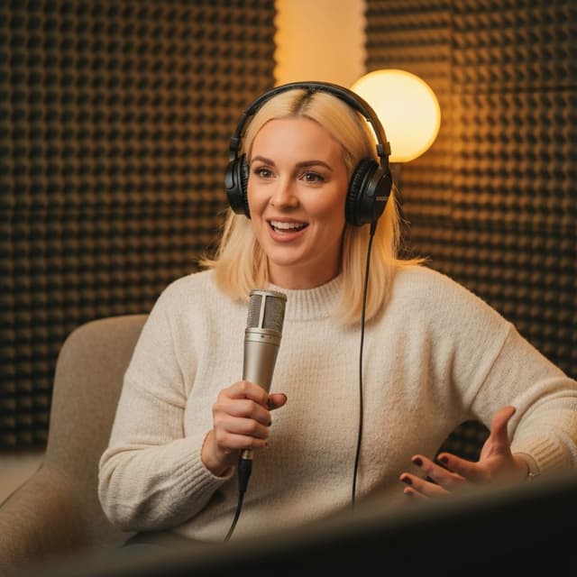 Podcast creator recording a show